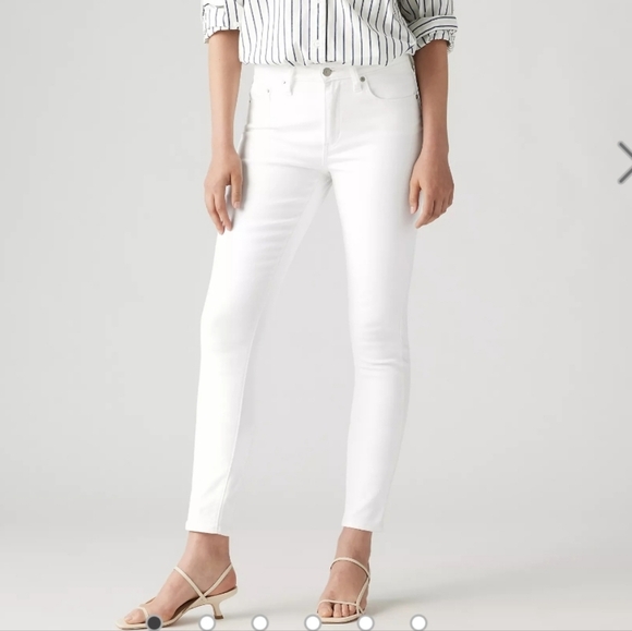 Levi's 721 High Rise Skinny White Denim Jeans Frayed Ankle Size 25 - Picture 1 of 11